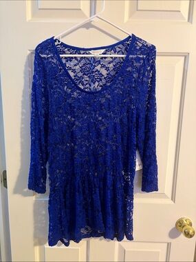 Decree Royal Blue Lace Tunic Top